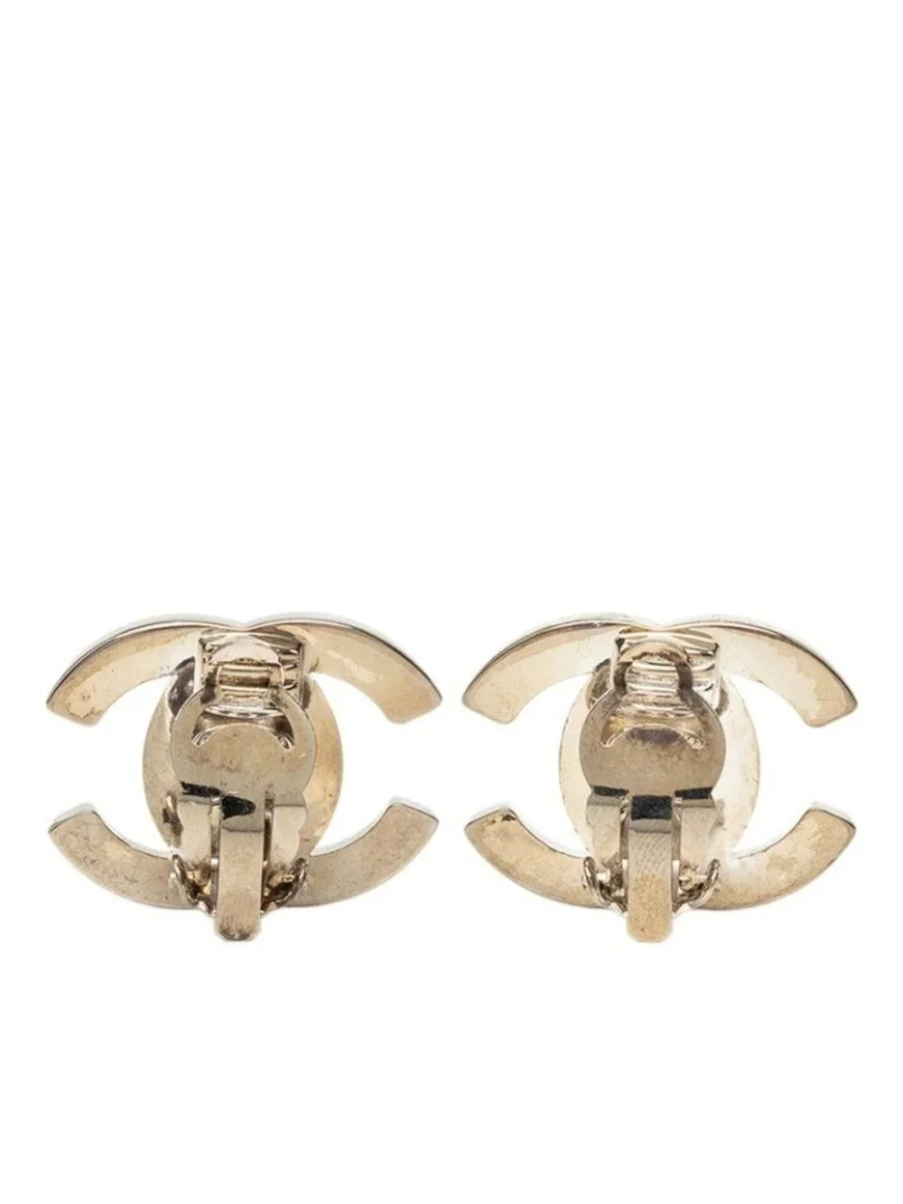 Chanel 97P CC Logo Vintage Earrings Stamp Silver Metal